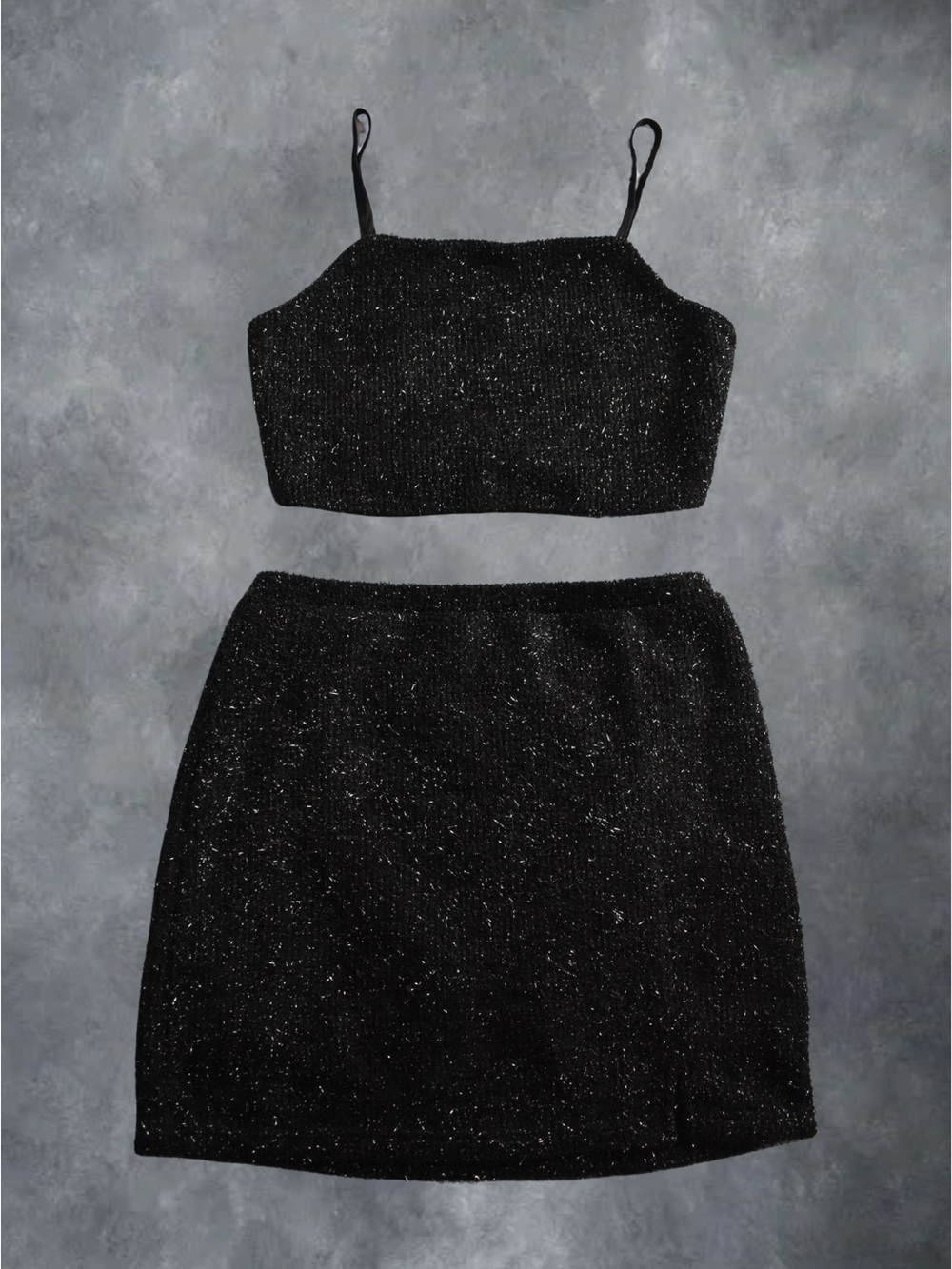 Vero Moda Metallic Shimmer Crop Top + Mini Skirt Set
